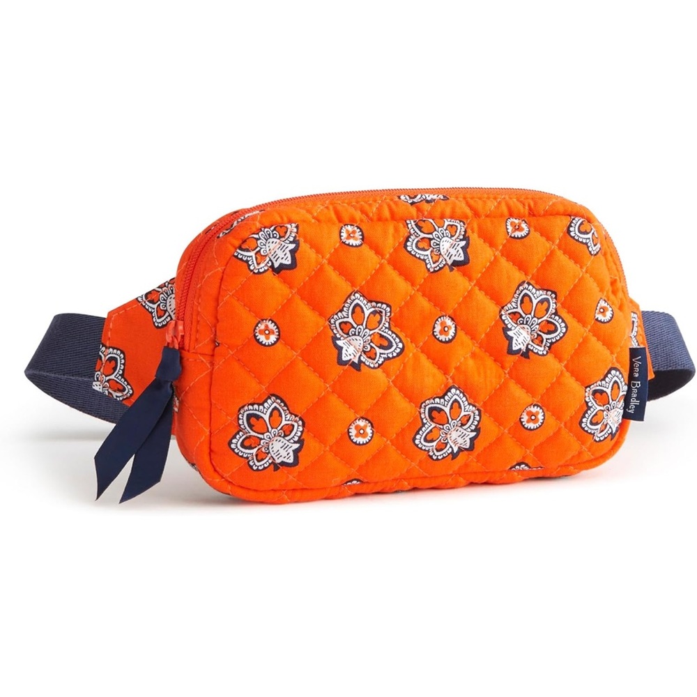 🌲Vera Bradley Quilted Floral Belt Bag in Bright Orange and Navy Blue. Fanny Pack
